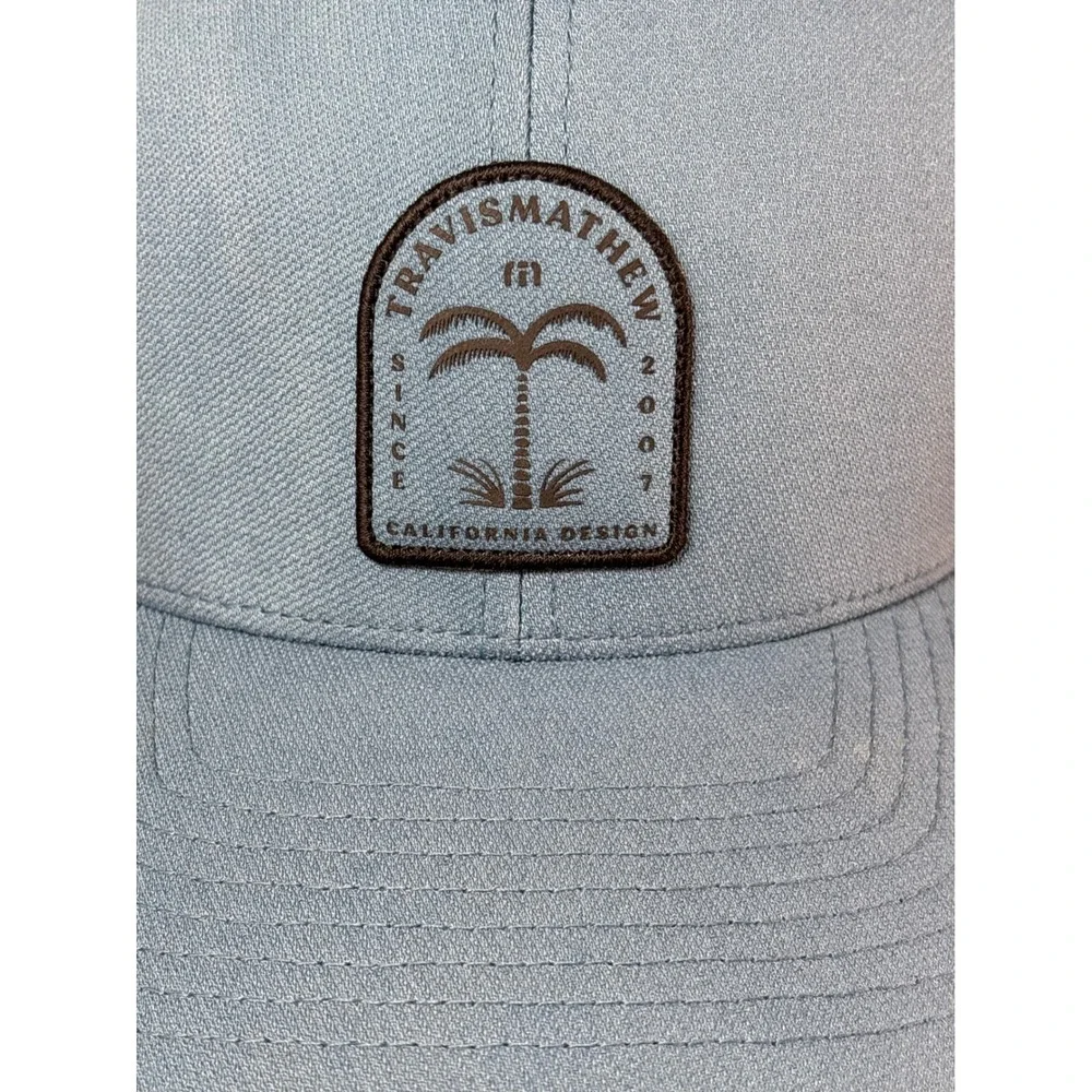 TravisMathew California Design Palm‎ Tree Baseball Cap Blue Flexfit Tech L-XL
